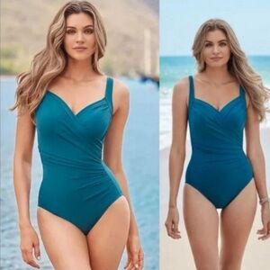 MIRACLESUIT One Piece Emerald Green (teal) V Neck Surplice Style Swimsuit New